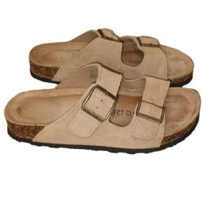 Project Cloud Women’s Size 5.5 Beige Suede Leather Double Buckle Sandals Cork...
